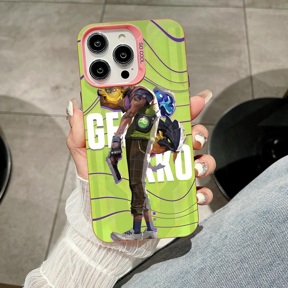 

Valo Gekko Phone Case for iPhone 17 16 15 14 13 12 11 X XR XS Air Pro Max Plus Pink Colorful Silver Cover iPhone XS