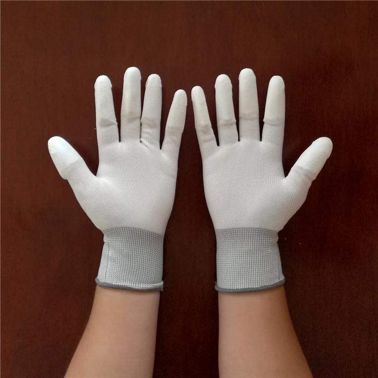 White PU Coated Finger Gloves - Anti-Static, Anti-Slip, 13-Gauge Nylon for Electronic Protection