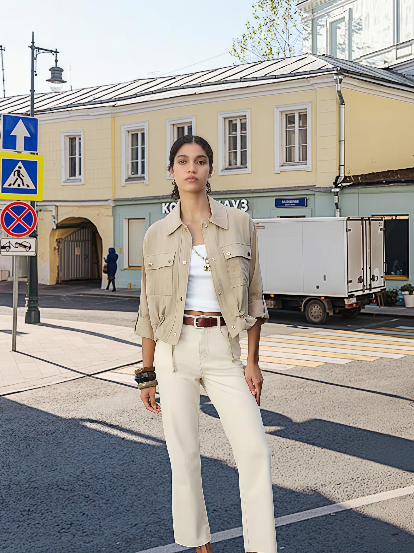 

Трендовая женская повседневная куртка-пальто с лацканами и длинным рукавом в европейском и американском стиле 2025 S абрикосовый