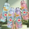 1PC Vintage Scrapbook Gift Pattern 750ml Color Plastic Sports Water Bottle Leakproof Flip Straw Lid Suitable for Sports Office Home Use