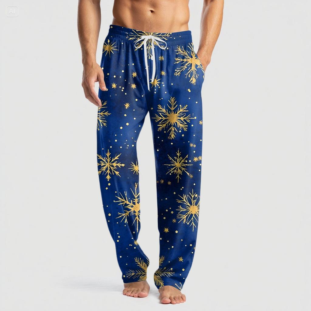 Men's Knitted Fashion Print Pocket Casual Pants Pajama Pants