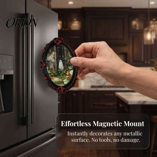 Soft Magnetic Office Whiteboard Items Retro Gothic Halloween Refrigerator Magnet, Distressed Oval Photo Frame Frige Magnets, Dark Reusable Festive