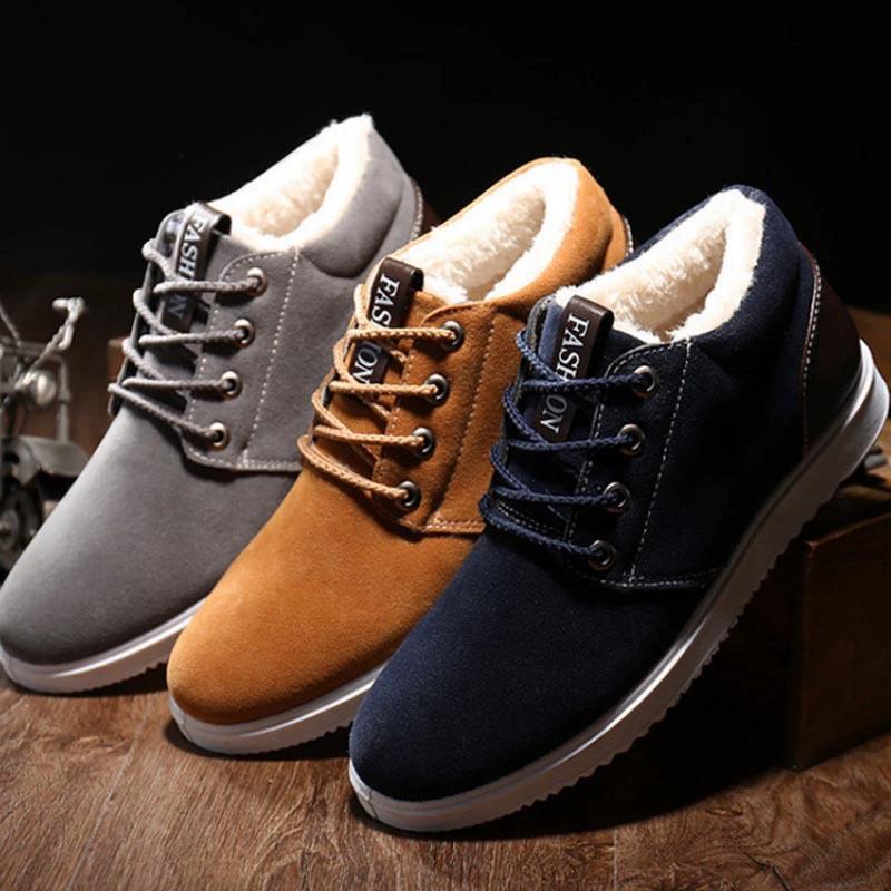 Men'ssports Shoes Autumn and Winter Warm Frosted Leather Sole Men's Shoes Plus Size Retro Casual Men's Boots Men
