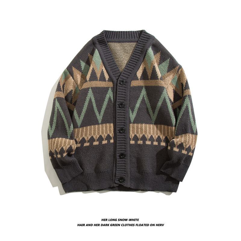 Мужской модный вязаный кардиган в ромбы - Ретро в японском стиле, свободный крой, для осени/зимы 2XL