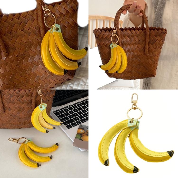 Lovely Miniature Banana Peach Bag Charm Soft PU Leather Keychain For Teens Portable Bag Decoration Pendant