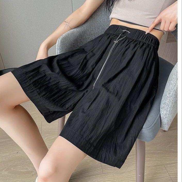 

Летние брюки Ice Silk из хлопка и льна с завышенной талией, тонкие, универсальные, повседневные, спортивные, широкие шорты для женщин 4XL