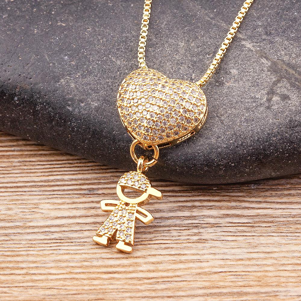 Nidin Hot Sale Classic Son/Daughter Sparkling Zircon Charm Pendant Necklace For Women Boys and Girls Clavicle Chain Jewelry Gift