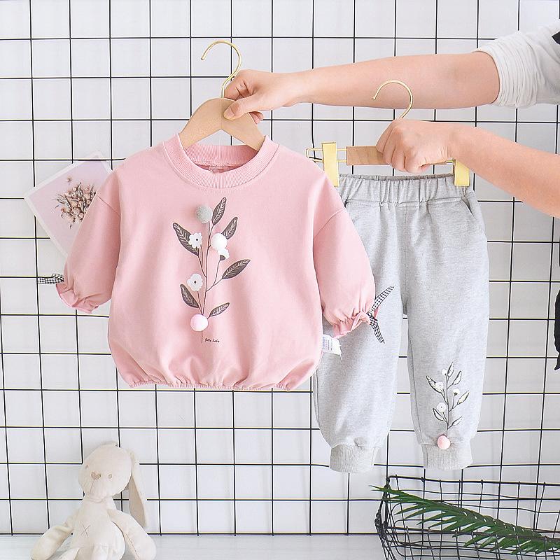 Mode Nouvelle Collection Printemps Automne Vêtements Bébé Fille Enfants Mignon Décontracté T-shirt Pantalon 2 Pièces/Ensembles Toddler Costume de Sport Survêtements Enfants 3T
