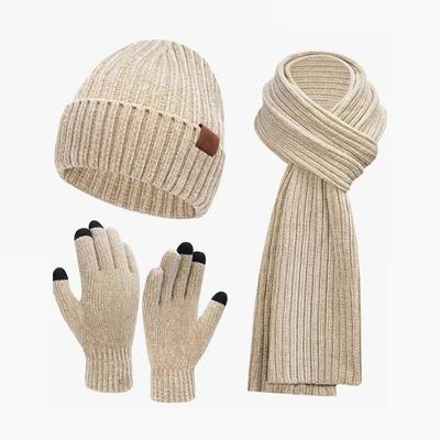 3pcs/set 3-Piece Warm Knit Beanie, Scarf & Gloves Set - Winter Accessories Gift Set for Women
