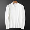 Warm Knitted Waffle Half Zip White Polo Shirt Men Long Sleeved Sweater Lapel Sweatshirt