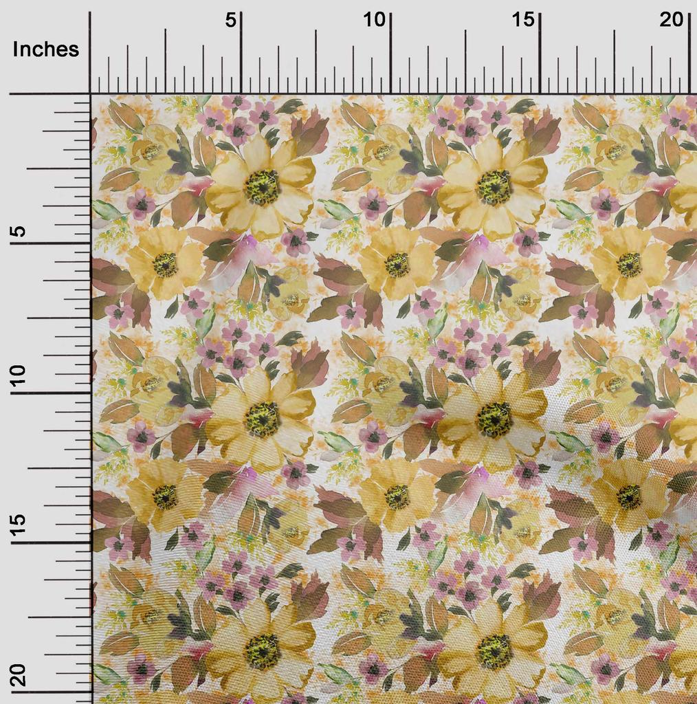oneOone Cotton Flex Fabric Watercolor Leaves & Flower Floral Printed Craft Fabric BTY 40 Inch