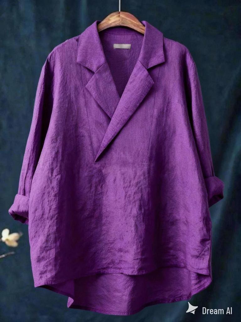 2026 Camicia da donna tinta unita alla moda con colletto a revers europeo e americano per primavera ed estate