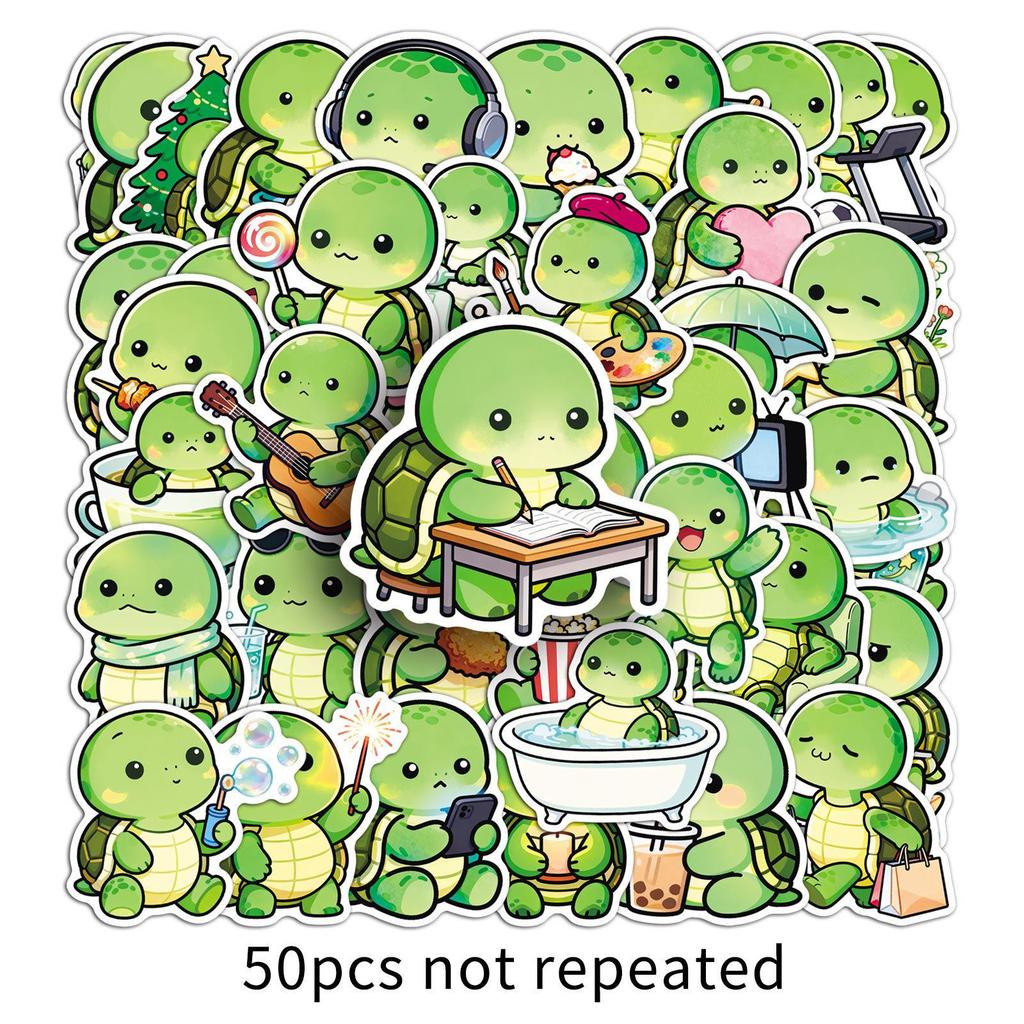 50 Cartoon Googly-Eyed Turtle Stickers - Cute Animal Designs for Helmets, Refrigerators, Phones