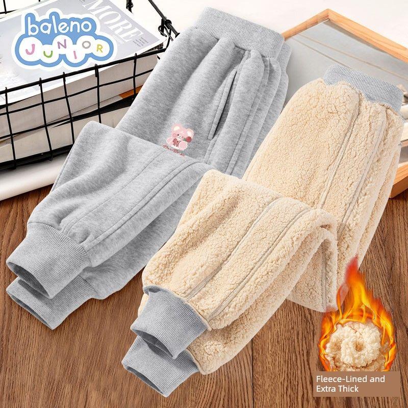 Baleno Kids Girls  Fleece-Lined Pants 2025 Autumn/Winter New Children s Warm Lamb Fleece Sweatpants Sports Pants Gray#Tb Flower Bear K 140