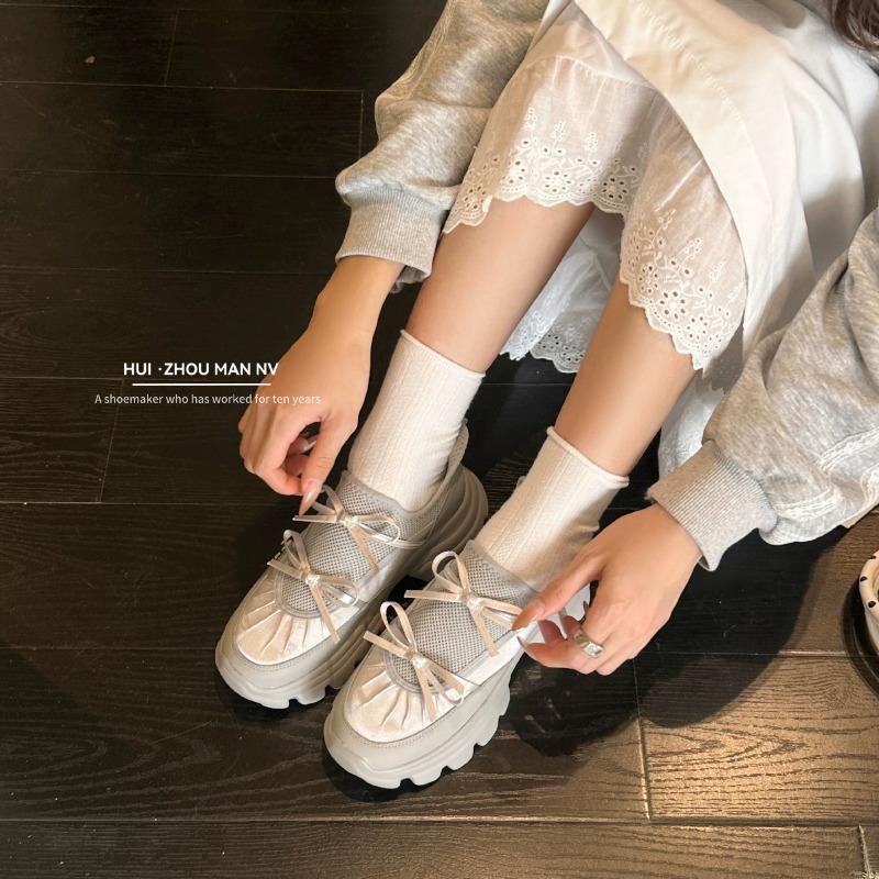 Women's Platform Mary Jane Shoes Fashion Bowknot Designer Casual Shoes for Womens Lolita Ballet Leather Shoes Round Toe Sneakers