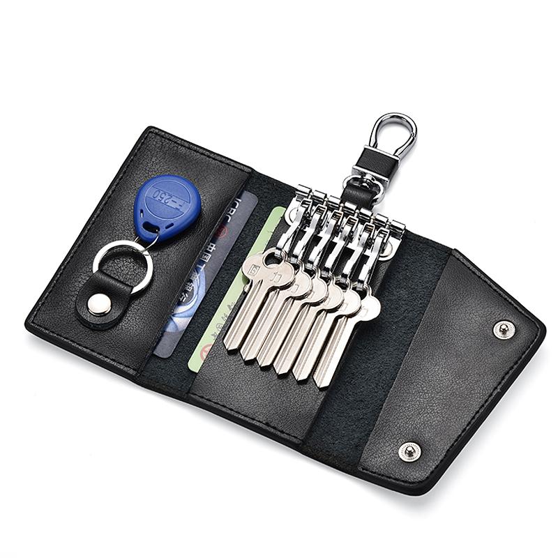 Leather Key Bag Portable Men's Waist Hanged Metal Keychain EDC Keys Holder Women's Small Card Wallet Key Organizer Case