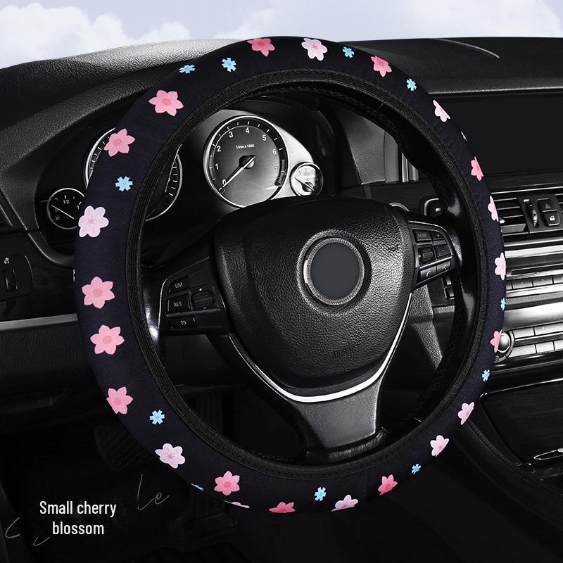 2023 New Style Breathable Fabric Steering Wheel Cover with Flower Pattern and Elastic Band Shoulder Cover