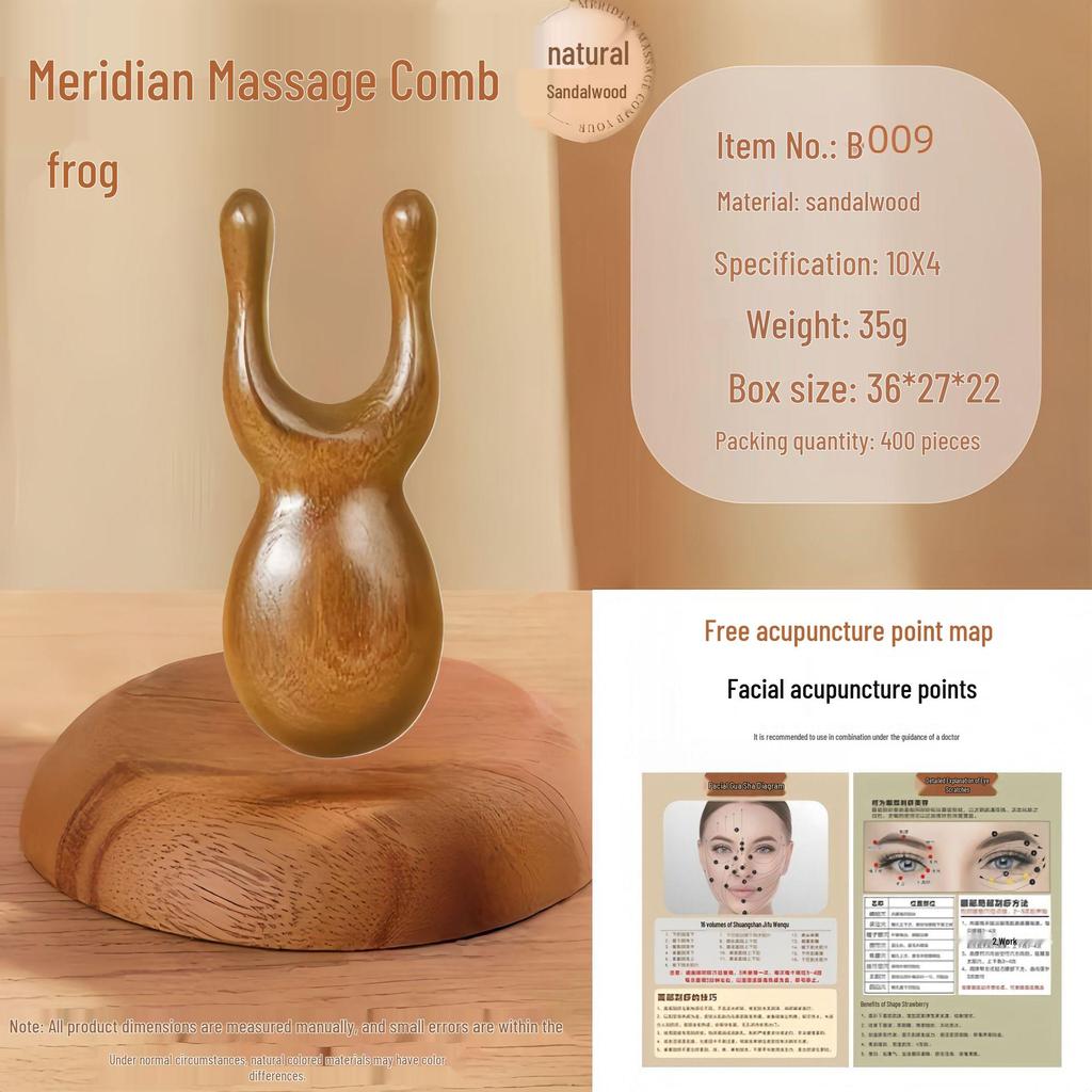 Sandalwood Multi-Functional Five-Tooth Gua Sha Massage Comb for Scalp and Face Therapy