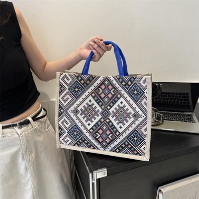 Fashion National Wind Large Capacity Handbag Canvas Cotton Hemp Shoulder Armpit Tote Bag Women's Bag