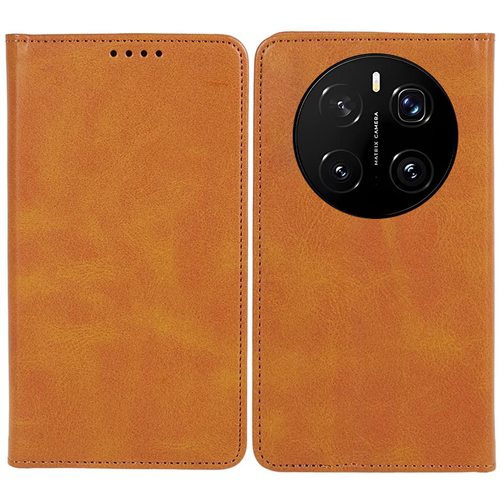 

For Honor Magic7 Pro 5G Case Strong Magnetic PU Leather Phone Cover Calf Texture Khaki