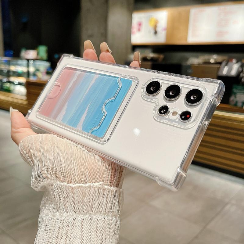 Plating Card Slot Clear Case Shell For Samsung S25 Edge S24 FE S23 Ultra S22 A56 A36 A55 A26 A16 Soft Silicone Shockproof Transparent Phone Cover