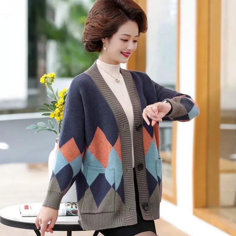 Middle-aged Mother Spring and Autumn Knitted Cardigan New Good Sweater Jacket Top Middle-aged and Elderly Women's Clothing