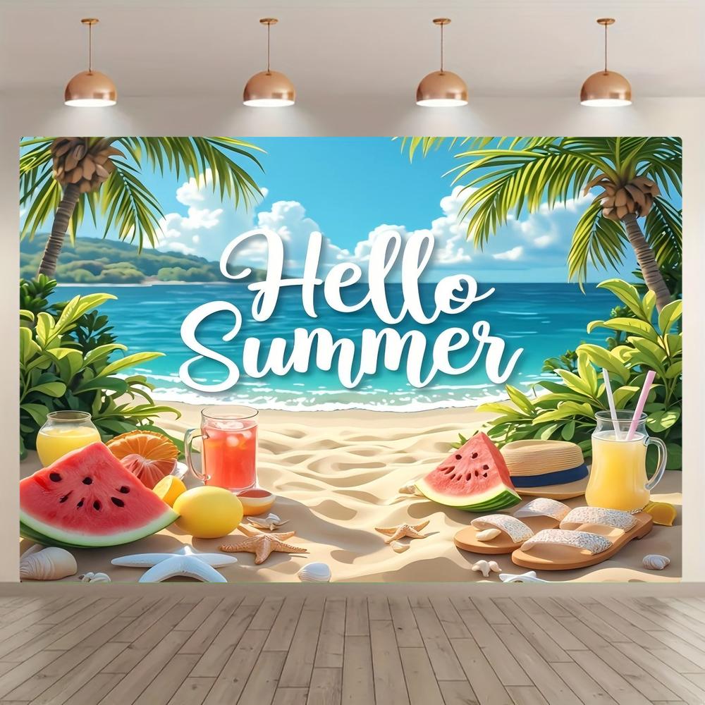 1pc Summer Beach Background Fabric Banner Suitable for Birthday Party Decoration Garden and Outdoor Decoration