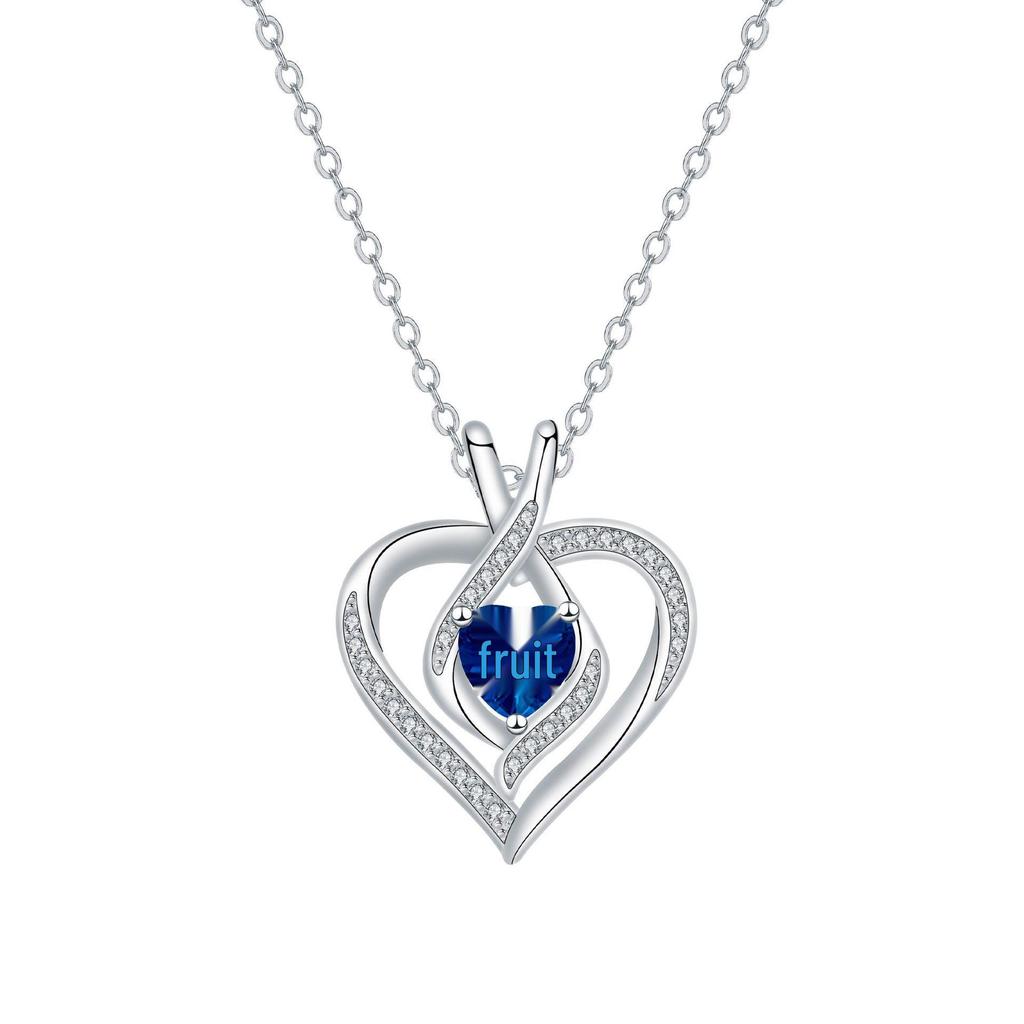 Luxury Heart Pendant Rhinestone Necklace: Colorfast Clavicle Chain, Elegant Birthstone Gift for Women