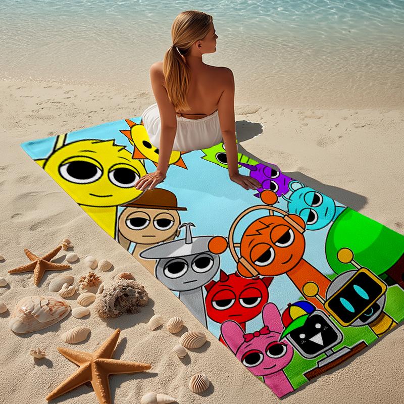proof beach towel with a Sprunki7 pattern - soft,absorbent,quick-drying,machine washable - perfect for swimming,camping,bathing