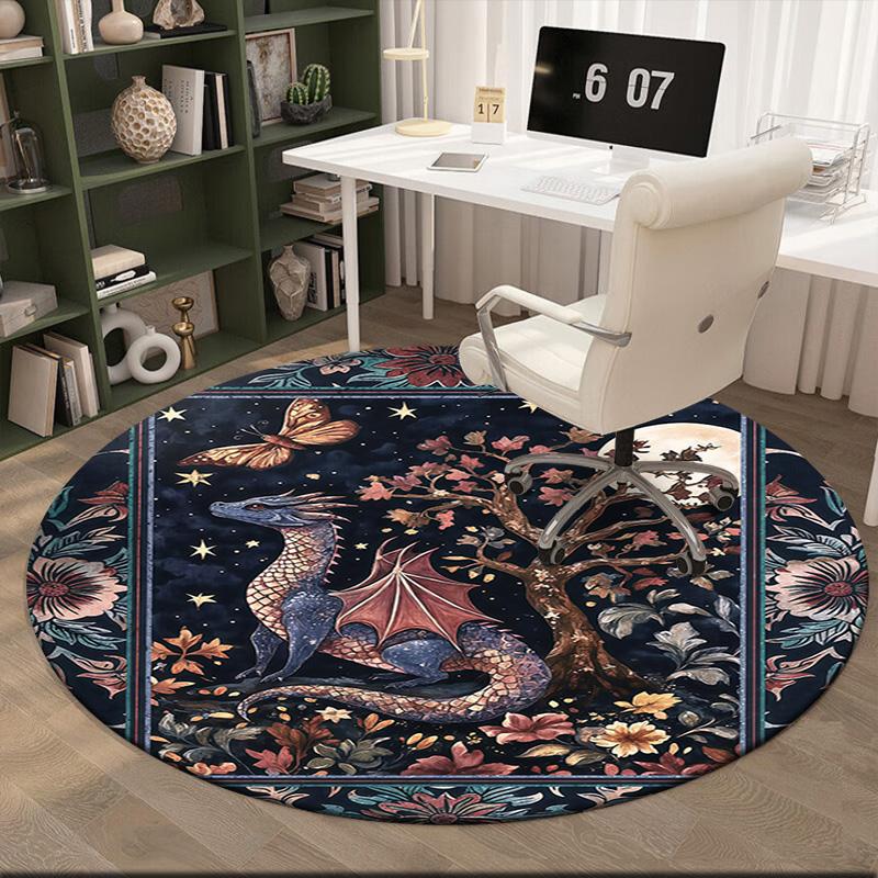 1pc Medieval Gothic Fantasy Dragon Round Carpet Painted Printed Circular Carpet, Home Door Mat, Outdoor Travel Protection Carpet
