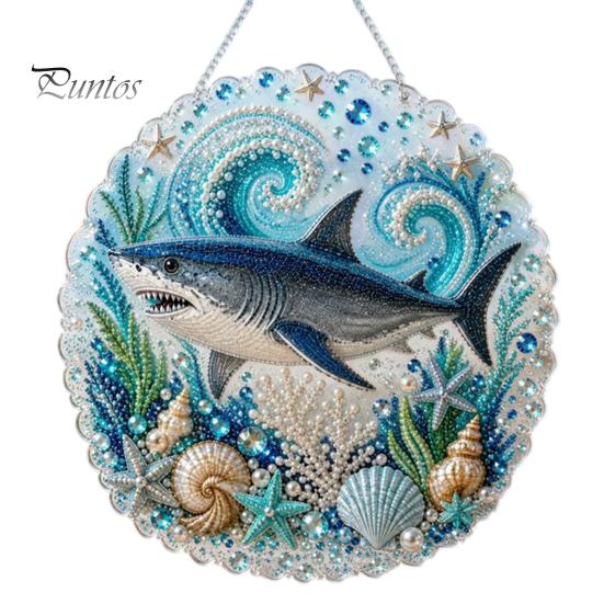 Beach Style Home Decor Coastal Faux Pearl Painting Kit, Ocean Theme Art DIY Sparkling Gemstone Crafting Sea Animal Ornament Craft Kit for Adults
