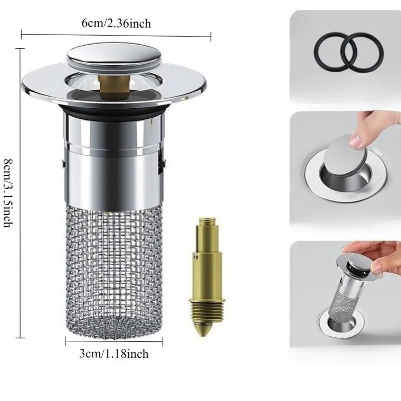 Stainless Steel Sink Drain Filter - Anti-Clog Hair Stopper & Odor Seal for Bathroom/Kitchen Pop-Up Drain, Bath Tub Drainage