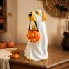 Halloween Resin Dog Statue with Illuminated Bucket and Bone Detail for Window, Entryway, Party Tables, and Indoor Party Centerpiecs