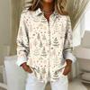 Red Christmas Santa Printed Women Long Sleeve Shirts Casual Autumn  Elegant Tops