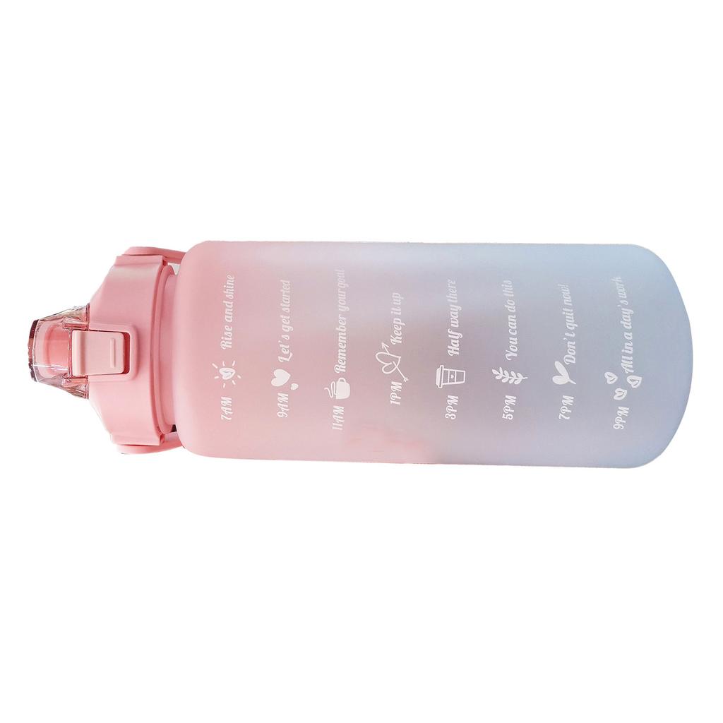 Straw Bottle Leakage Proof Frosted Gradient Color One Click Open Sports Water Cup with Handle Clear Scale 2000ml Pink