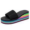 Slippers women's flip-flops women's summer rainbow thick-bottomed sandals high heels color outerwear casual beach