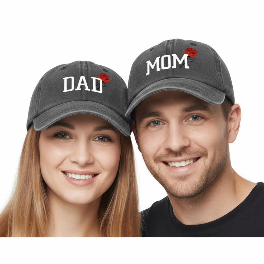 2pcs/set Classic Mom Dad Rose Printed Cap Washed Cotton Couple Cap Baseball Hats For Man Women