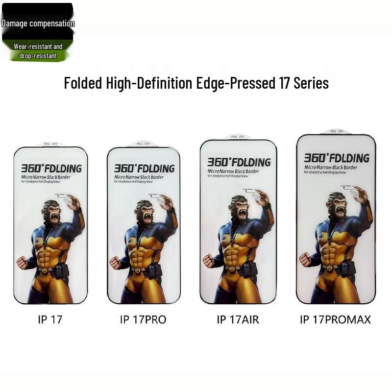 

Apple 17PRO Foldable Phone Film: Edge-Pressed Tempered Film for iPhone 15/16, Electroplated Thin Edge iPhone 13 Pro Max/14 Plus