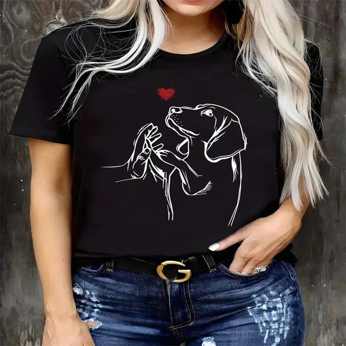 Letní top s kulatým výstřihem a potiskem Módní Ležérní Roztomilá dámská trička z čisté bavlny s krátkým rukávem