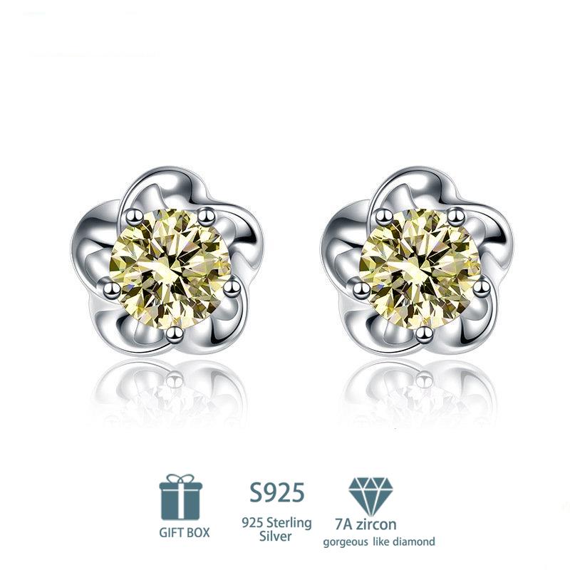 Tancise Klassische 925 Sterling Silber Rosa Gelb 7A Zirkon Ohrringe Tropfenohrringe für Frauen Hochzeit Party Geschenke