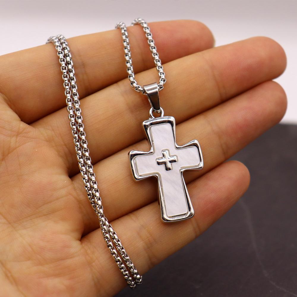 European and American High-end Blade Chain Titanium Steel Hip-hop Style Design Double Cross Pendant Necklace 60CM