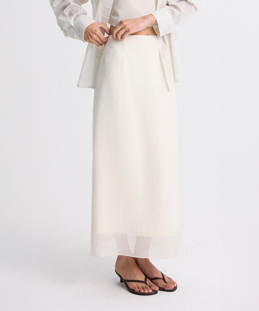 RE RHEE Sheer Layered Slit-Back Midi Skirt Pearl