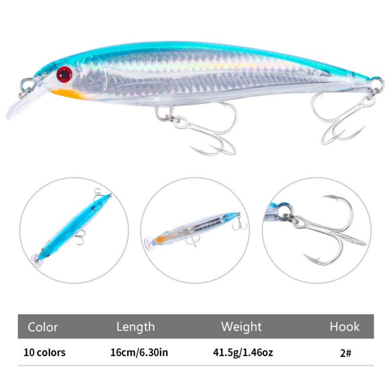 10PCS 16cm-42g-2#Blood groove hook minnow lure, large splash minnow lure, floating minnow fishing lure