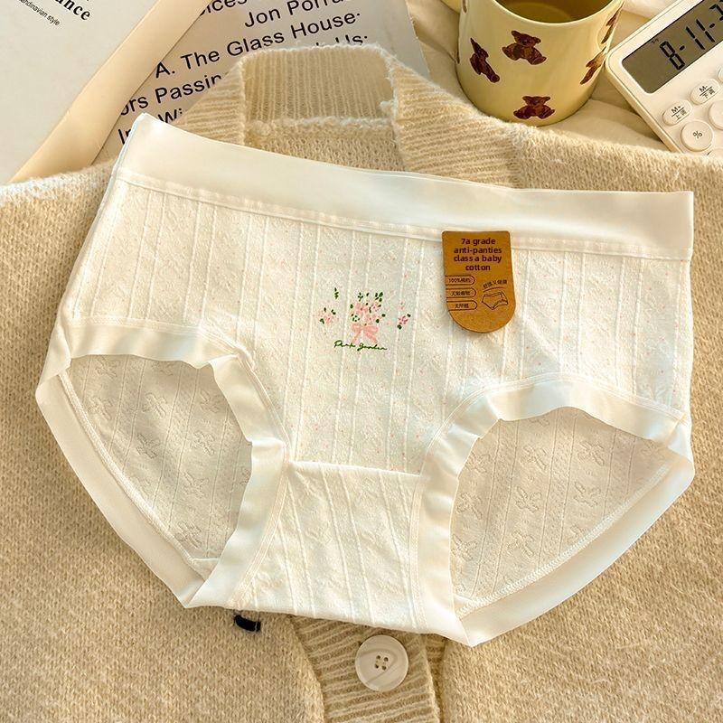 

Ladies Spring and Autumn Sweet Floral Pure Cotton 7A Antibacterial Mid Waist Briefs M