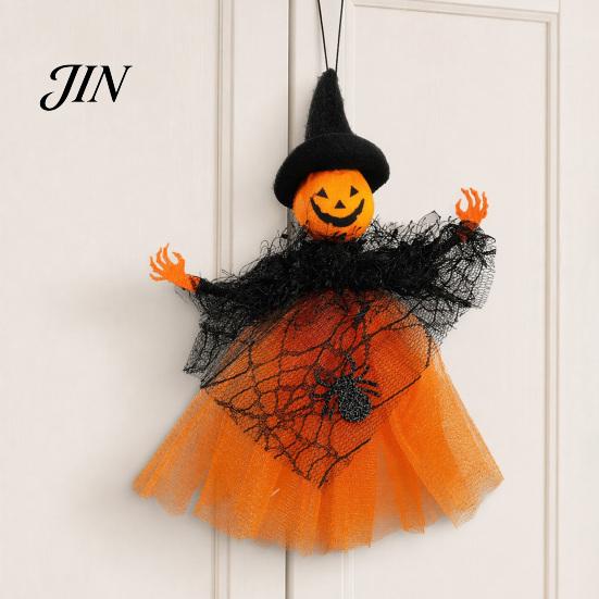 Halloween Party Decoration Witch Doll Decoration, Spooky Ghost Pumpkin Hanging with Gauze Skirt for Indoor Outdoor Decor Seasonal Ornament