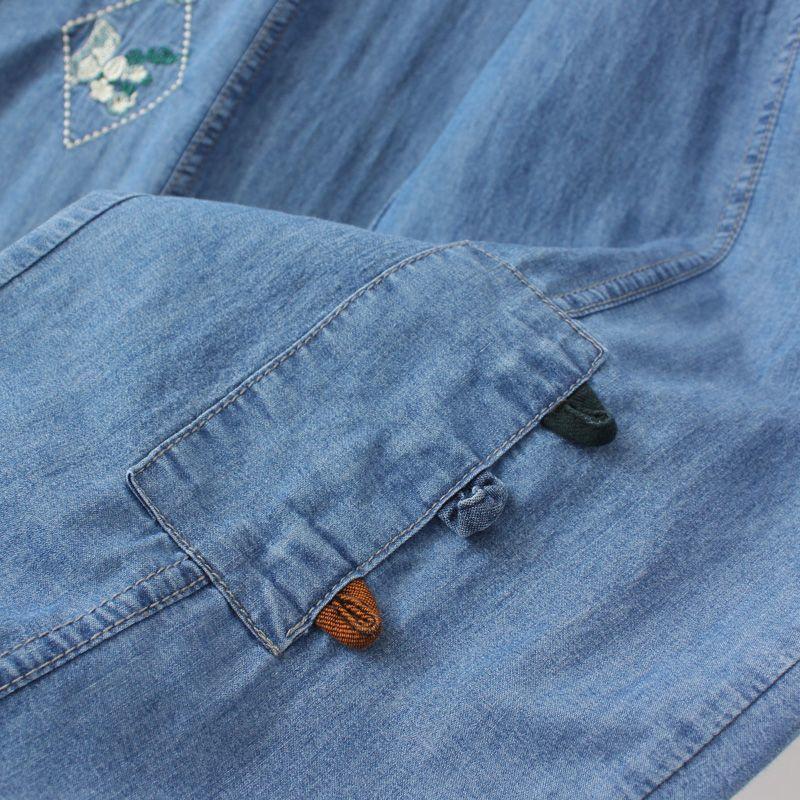 Summer New Loose Jeans Women's Elastic Waist Thin Embroidered Women's Pants Large Elastic Cropped Pants