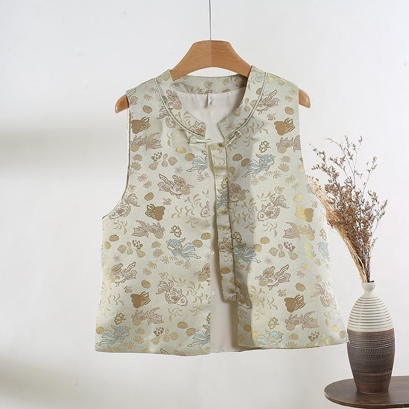 

Темпераментный Универсальный Премиальный Жилет Женский 2025 Круглый Вырез Жаккардовый Вышитый Топ 3XL ([Recommended 138-75kg])