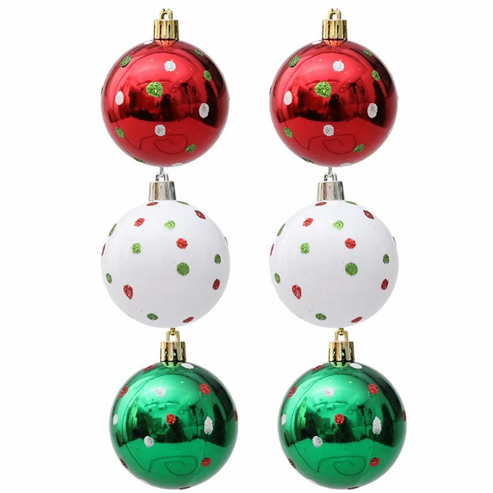 6 Stuks 6cm Kerstboom Plastic Bal Decor Stip Ontwerp Ronde Bal Festival Kerst Hangend Ornament
