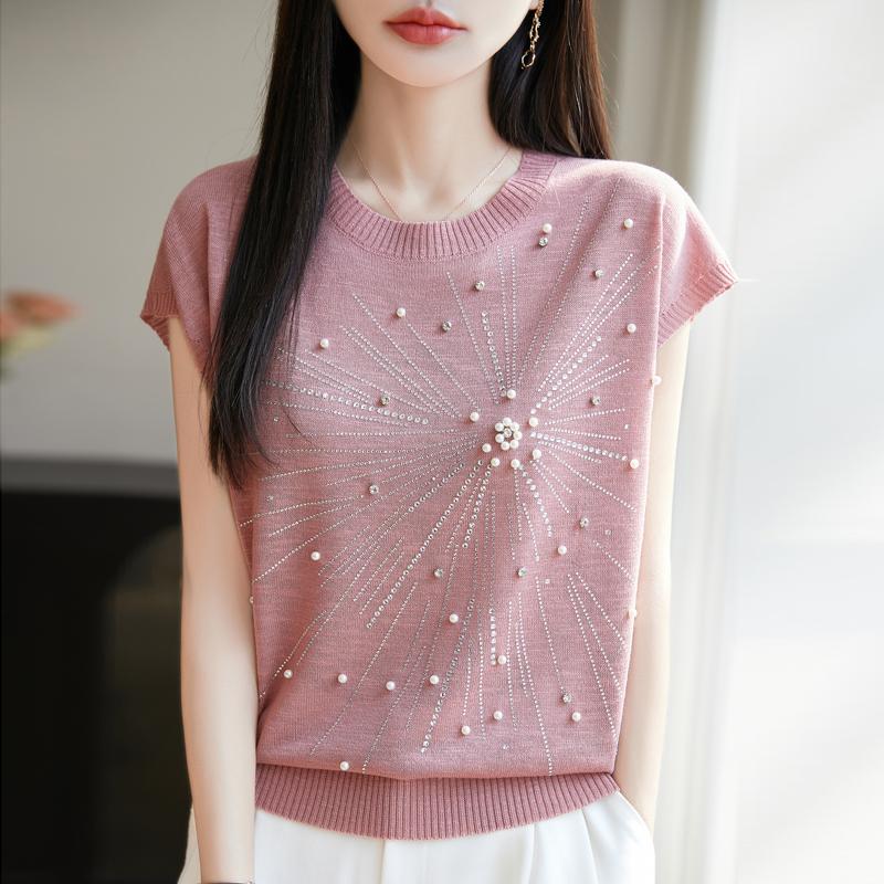 Women Knit T-shirt MODERN NEW SAGA Summer Knitted Shirt Short Sleeve Tees O-neck Pullover Knit Tops