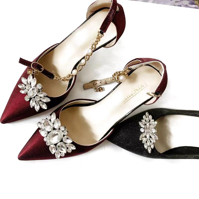 1 Pcs Fashion Shiny Crystal Shoes Decorations Clip Women Shoe Buckle Accessories High-Heeled Square Rhinestones Removable Shoes D